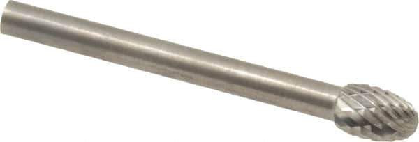 SGS Pro - 3/16" Cut Diam, 1/8" Shank Diam, Oval Head Double Cut Burr - Carbide, Radius End, 9/32" LOC - USA Tool & Supply
