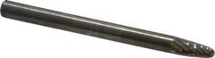 SGS Pro - 1/8" Cut Diam, 1/8" Shank Diam, Tree with Radius Head Double Cut Burr - Carbide, Radius End, 1/4" LOC, 1-1/2" OAL - USA Tool & Supply