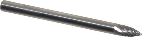 SGS Pro - 1/8" Cut Diam, 1/8" Shank Diam, Tree Head Double Cut Burr - Carbide, Point End, 1/4" LOC, 1-1/2" OAL - USA Tool & Supply