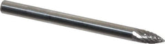 SGS Pro - 1/8" Cut Diam, 1/8" Shank Diam, Tree Head Double Cut Burr - Carbide, Point End, 1/4" LOC, 1-1/2" OAL - USA Tool & Supply