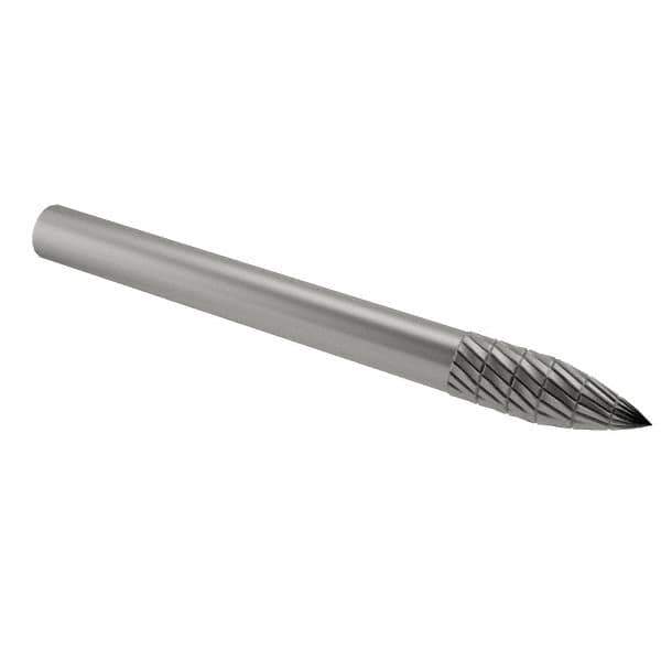 SGS Pro - 1/8" Cut Diam, 1/8" Shank Diam, Tree Head Double Cut Burr - Carbide, Point End, 5/16" LOC - USA Tool & Supply