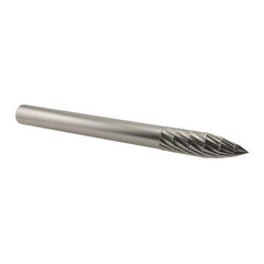 SGS Pro - 1/8" Cut Diam, 1/8" Shank Diam, Tree Head Double Cut Burr - Carbide, Point End, 3/8" LOC, 1-1/2" OAL - USA Tool & Supply