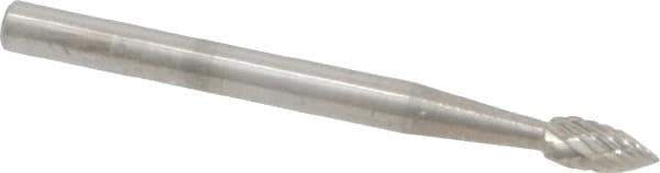 SGS Pro - 1/8" Cut Diam, 1/8" Shank Diam, Flame Head Double Cut Burr - Carbide, Radius End, 1/4" LOC, 1-1/2" OAL - USA Tool & Supply
