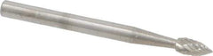 SGS Pro - 1/8" Cut Diam, 1/8" Shank Diam, Flame Head Double Cut Burr - Carbide, Radius End, 1/4" LOC, 1-1/2" OAL - USA Tool & Supply