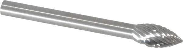 SGS Pro - 3/16" Cut Diam, 1/8" Shank Diam, Flame Head Double Cut Burr - Carbide, Radius End, 3/8" LOC - USA Tool & Supply