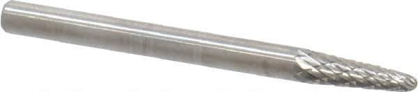 SGS Pro - 1/8" Cut Diam, 1/8" Shank Diam, Taper Head Double Cut Burr - Carbide, Radius End, 3/8" LOC, 1-1/2" OAL - USA Tool & Supply
