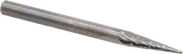 SGS Pro - 1/8" Cut Diam, 1/8" Shank Diam, Cone Head Double Cut Burr - Carbide, Point End, 7/16" LOC, 1-1/2" OAL - USA Tool & Supply