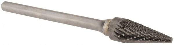 SGS Pro - 1/4" Cut Diam, 1/8" Shank Diam, Cone Head Double Cut Burr - Carbide, Point End, 1/2" LOC, 2-1/8" OAL - USA Tool & Supply