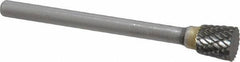 SGS Pro - 1/4" Cut Diam, 1/8" Shank Diam, Inverted Cone Head Double Cut Burr - Carbide, Flat End, 1/4" LOC, 1-3/4" OAL - USA Tool & Supply