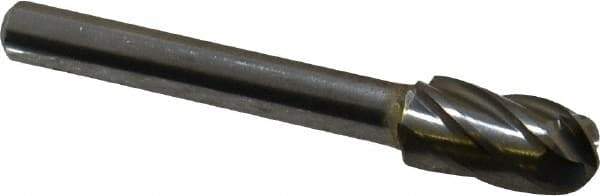 SGS Pro - 3/8" Cut Diam, 1/4" Shank Diam, Cylinder with Radius Head Single Cut Burr - Carbide, Radius End, 3/4" LOC, 2-1/2" OAL - USA Tool & Supply