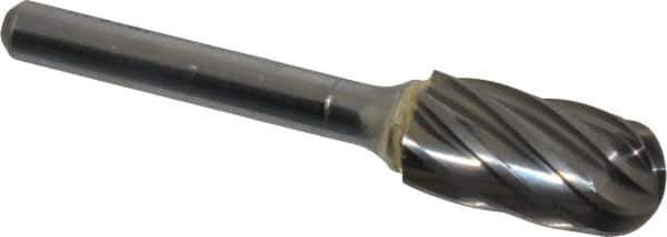 SGS Pro - 1/2" Cut Diam, 1/4" Shank Diam, Cylinder with Radius Head Single Cut Burr - Carbide, Radius End, 1" LOC, 2-3/4" OAL - USA Tool & Supply