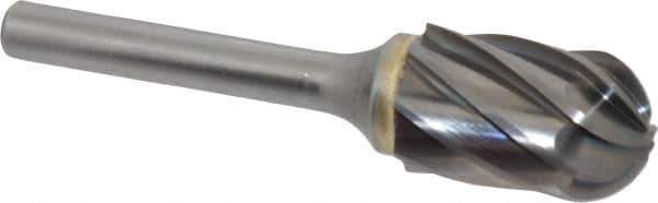 SGS Pro - 5/8" Cut Diam, 1/4" Shank Diam, Cylinder with Radius Head Single Cut Burr - Carbide, Radius End, 1" LOC, 2-3/4" OAL - USA Tool & Supply