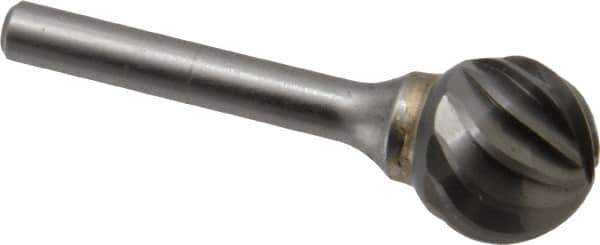SGS Pro - 3/4" Cut Diam, 1/4" Shank Diam, Ball Head Single Cut Burr - Carbide, Radius End, 11/16" LOC, 2-7/16" OAL - USA Tool & Supply