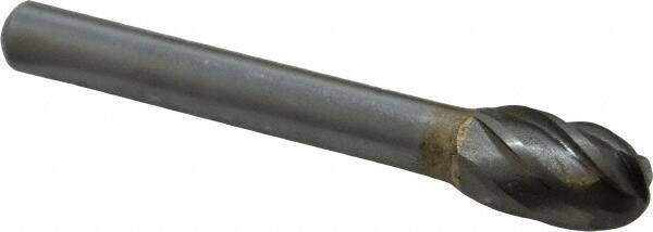 SGS Pro - 3/8" Cut Diam, 1/4" Shank Diam, Oval Head Single Cut Burr - Carbide, Radius End, 5/8" LOC, 2-3/8" OAL - USA Tool & Supply