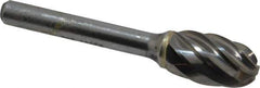 SGS Pro - 1/2" Cut Diam, 1/4" Shank Diam, Oval Head Single Cut Burr - Carbide, Radius End, 7/8" LOC, 2-5/8" OAL - USA Tool & Supply