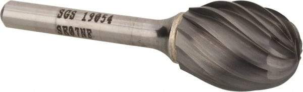 SGS Pro - 3/4" Cut Diam, 1/4" Shank Diam, Oval Head Single Cut Burr - Carbide, Radius End, 1" LOC, 2-3/4" OAL - USA Tool & Supply