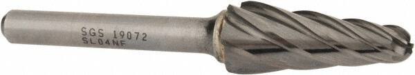 SGS Pro - 1/2" Cut Diam, 1/4" Shank Diam, Taper Head Single Cut Burr - Carbide, Radius End, 1-1/8" LOC, 3" OAL - USA Tool & Supply