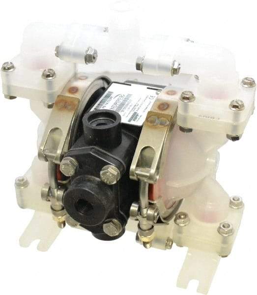 SandPIPER - 1/4" NPT, Nonmetallic, Air Operated Diaphragm Pump - Santoprene Diaphragm, Polypropylene Housing - USA Tool & Supply