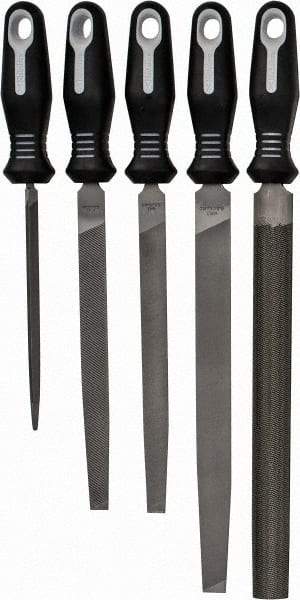 Nicholson - 5 Piece American Pattern File Set - 6", 8", 10" Long, Bastard Coarseness, Set Includes Flat, Half Round, Mill, Slim Taper - USA Tool & Supply