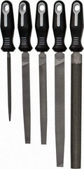 Nicholson - 5 Piece American Pattern File Set - 6", 8", 10" Long, Bastard Coarseness, Set Includes Flat, Half Round, Mill, Slim Taper - USA Tool & Supply