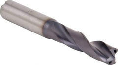 Kennametal - 31/64" 140° Spiral Flute Solid Carbide Screw Machine Drill Bit - Multilayer TiAlN Finish, Right Hand Cut, 2.3622" Flute Length, 4.2126" OAL, Standard Point, Straight Shank, Through Coolant - USA Tool & Supply