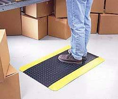 Wearwell - 3' Long x 2' Wide, Dry Environment, Anti-Fatigue Matting - Black with Yellow Borders, Vinyl with Vinyl Sponge Base, Beveled on 4 Sides - USA Tool & Supply
