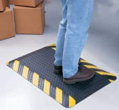 Wearwell - 75' Long x 3' Wide, Dry Environment, Anti-Fatigue Matting - Black with Yellow Chevron Borders, Vinyl with Nitrile Blend Base, Beveled on 4 Sides - USA Tool & Supply