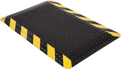 Wearwell - 3' Long x 2' Wide, Dry Environment, Anti-Fatigue Matting - Black with Yellow Chevron Borders, Vinyl with Nitrile Blend Base, Beveled on 4 Sides - USA Tool & Supply