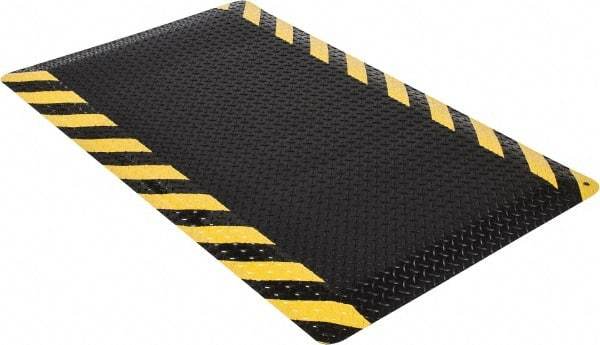 Wearwell - 5' Long x 3' Wide, Dry Environment, Anti-Fatigue Matting - Black with Yellow Chevron Borders, Vinyl with Nitrile Blend Base, Beveled on 4 Sides - USA Tool & Supply