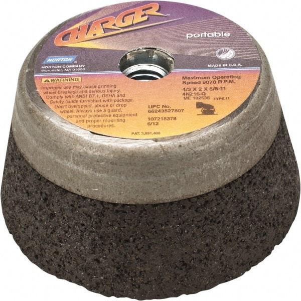 Norton - 4" Diam, 2" Overall Thickness, 16 Grit, Type 11 Tool & Cutter Grinding Wheel - Very Coarse Grade, Zirconia Alumina, Q Hardness, 9,070 RPM - USA Tool & Supply