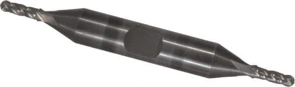 Atrax - 1/8" Diam, 3/8" LOC, 4 Flute Solid Carbide Ball End Mill - Uncoated, Double End, 3" OAL, 3/8" Shank Diam - USA Tool & Supply