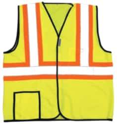 OccuNomix - Size L High Visibility Yellow Solid General Purpose Vest - 40 to 42" Chest, ANSI 107-2015, Hook & Loop Closure, 2 Pockets, Polyester - USA Tool & Supply