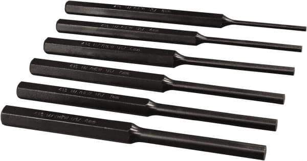 Mayhew - 6 Piece, 3 to 8mm, Roll Pin Punch Set - Hex Shank, Alloy Steel, Comes in Pouch - USA Tool & Supply