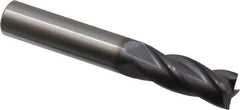Made in USA - 3/8", 1" LOC, 3/8" Shank Diam, 2-1/2" OAL, 4 Flute, Solid Carbide Square End Mill - Single End, TiAlN Finish, Spiral Flute, 30° Helix, Centercutting, Right Hand Cut, Right Hand Flute - USA Tool & Supply