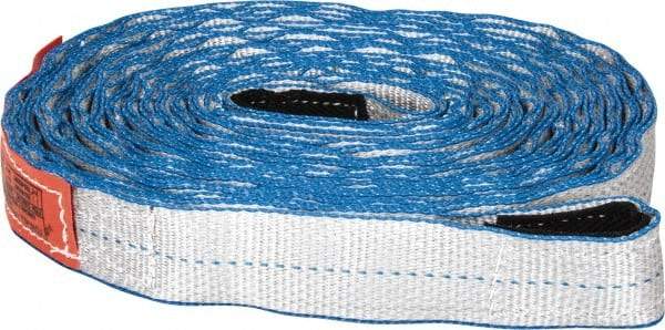 Lift-All - 30' Long x 2" Wide, 10,700 Lb Basket Capacity, 10,700 Lb Vertical Capacity, 2 Ply, Nylon Web Sling - Silver (Color) with Blue Edges - USA Tool & Supply