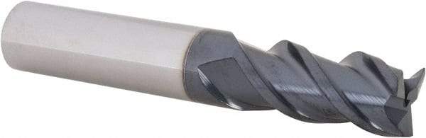 Iscar - 1/2", 1" LOC, 1/2" Shank Diam, 3" OAL, 3 Flute, Solid Carbide Square End Mill - Single End, TiAlN Finish, Spiral Flute, 45° Helix, Right Hand Cut, Right Hand Flute - USA Tool & Supply