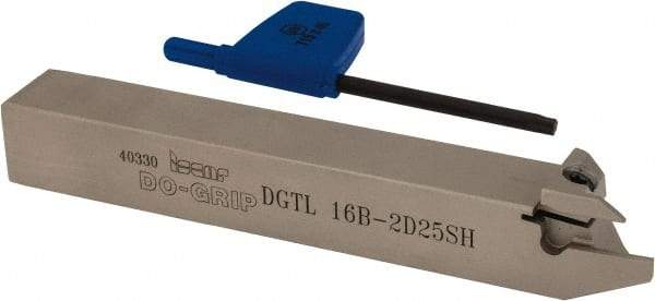 Iscar - External Thread, 1/2" Max Depth of Cut, 1.9mm Min Groove Width, 120mm OAL, Left Hand Indexable Grooving Cutoff Toolholder - 16mm Shank Height x 16mm Shank Width, DG.. Insert Style, DGT Toolholder Style, Series Do-Grip - USA Tool & Supply