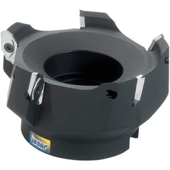 Iscar - 4 Inserts, 4" Cut Diam, 1-1/2" Arbor Diam, 0.622" Max Depth of Cut, Indexable Square-Shoulder Face Mill - 0/90° Lead Angle, 2-1/4" High, HM90 APCR 1605 Insert Compatibility, Through Coolant, Series Helialu - USA Tool & Supply