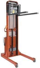 Wesco Industrial Products - 2,000 Lb Capacity, 76" Lift Height, Battery Operated Lift - 1-1/2" Lowered Height, 24" Load Center, 42" Fork Length, 56" Overall Width - USA Tool & Supply