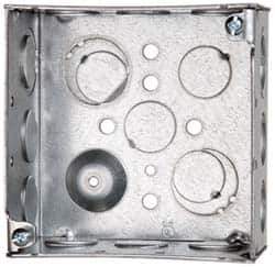 Cooper Crouse-Hinds - 1 Gang, (16) 1/2 & 3/4" Knockouts, Steel Square Outlet Box - 4" Overall Height x 4" Overall Width x 2-1/8" Overall Depth - USA Tool & Supply
