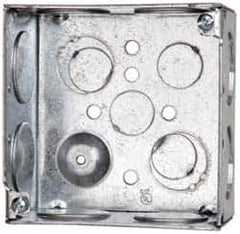 Cooper Crouse-Hinds - 1 Gang, (12) 1 & 3/4" Knockouts, Steel Square Outlet Box - 4" Overall Height x 4" Overall Width x 2-1/8" Overall Depth - USA Tool & Supply
