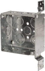 Cooper Crouse-Hinds - 1 Gang, (13) 1/2 & 3/4" Knockouts, Steel Square Outlet Box - 4" Overall Height x 4" Overall Width x 2-1/8" Overall Depth - USA Tool & Supply