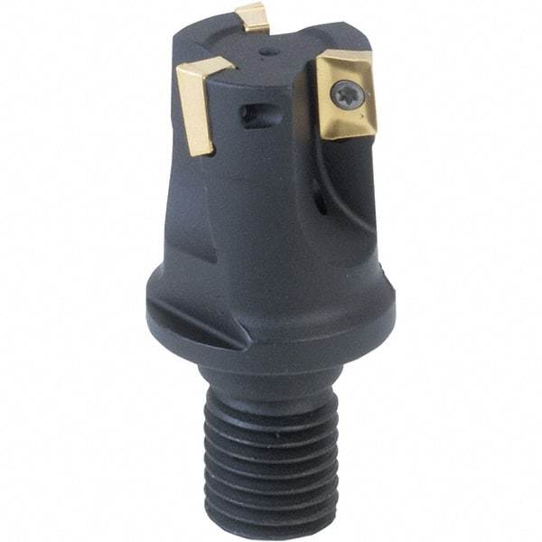 Iscar - 1" Cut Diam, 0.394" Max Depth of Cut, 1.22" OAL, Indexable Square Shoulder End Mill - APCR/APCT/APKR/APKT/APKW/HM90APCT/HM90APKT/HM90APKW 1003 Inserts, M12 Modular Connection, 90° Lead Angle, Through Coolant, Series Heli2000 - USA Tool & Supply