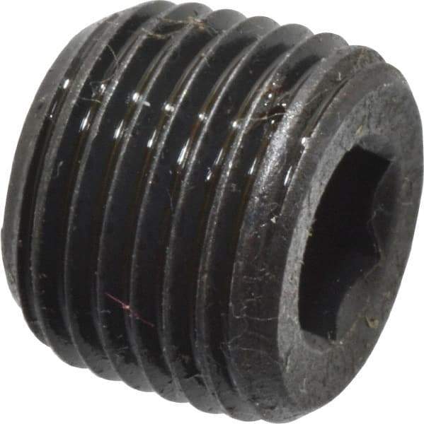 Made in USA - 1/8-27, 5/16" OAL, Alloy Steel Socket Pressure Plug - Uncoated, 3/4" Taper per Foot, 3/16" Hex Key - USA Tool & Supply