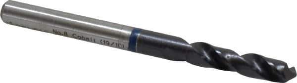 Accupro - #8 120° Spiral Flute Cobalt Screw Machine Drill Bit - TiAlN Finish, Right Hand Cut, 26mm Flute Length, 62mm OAL, Faceted Point, Straight Shank - USA Tool & Supply