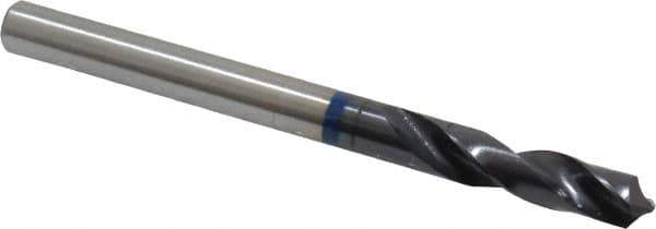 Accupro - #4 120° Spiral Flute Cobalt Screw Machine Drill Bit - TiAlN Finish, Right Hand Cut, 28mm Flute Length, 66mm OAL, Faceted Point, Straight Shank - USA Tool & Supply