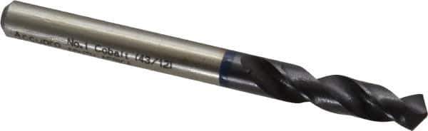 Accupro - #1 120° Spiral Flute Cobalt Screw Machine Drill Bit - TiAlN Finish, Right Hand Cut, 28mm Flute Length, 66mm OAL, Faceted Point, Straight Shank - USA Tool & Supply