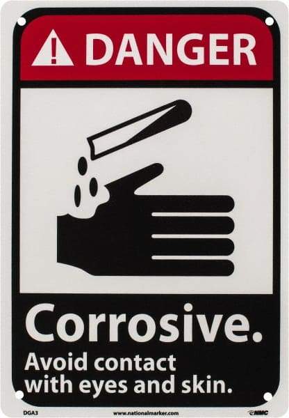 NMC - "Danger - Corrosive - Avoid Contact with Eyes and Skin", 10" Long x 7" Wide, Rigid Plastic Safety Sign - Rectangle, 0.05" Thick, Use for Accident Prevention - USA Tool & Supply