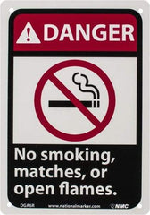 NMC - "Danger - No Smoking, Matches or Open Flames", 10" Long x 7" Wide, Rigid Plastic Safety Sign - Rectangle, 0.05" Thick, Use for Accident Prevention - USA Tool & Supply