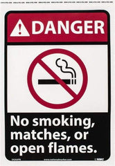 NMC - "Danger - No Smoking, Matches or Open Flames", 14" Long x 10" Wide, Pressure-Sensitive Vinyl Safety Sign - Rectangle, 0.004" Thick, Use for Accident Prevention - USA Tool & Supply